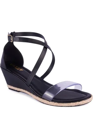 ALICIA Anabela Feminina Sandália Tira Vinil Transparente Salto Alto Casual Moda Sola Confortável Original