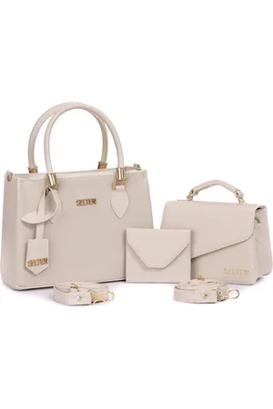 Selten Kit de Bolsa Tote Feminina Media, mini e carterira mini Creme