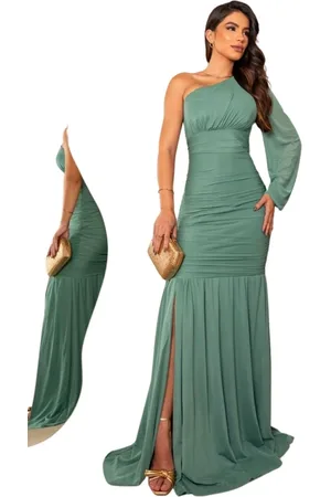 Cia do Vestido Vestido Longo de Festa Madrinhas Tubinho Sereia uma Manga Jammytta Menta