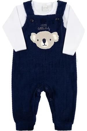 Ano Zero Infantil - Macacao Menino Salopete Plush Trabalhado Muffin Body Suedine Bordado Coala - Marinho