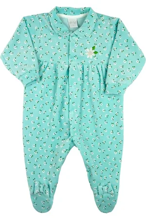 Ano Zero Infantil - Macacao Menina Plush Estampado Floral Bordado de Flor