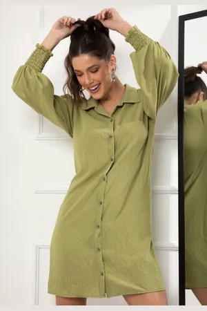 QUINTESS Vestido Em Crepe Plano Com Punhos Largos