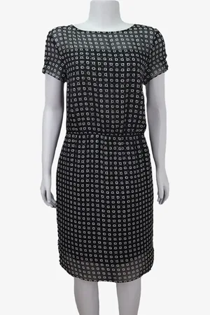 EMIGÊ Vestido Brooks Brothers Curto Seda Estampado Preto Produto Gentilmente Usado