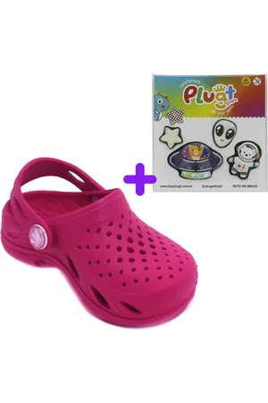 Plugt Infantil - Babuche Sandália Eco Liso Pink Menina + Cartela de Sticker Adesivos Sortidos