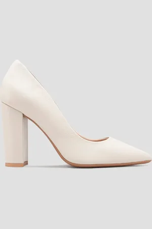 CHIBINSKI Scarpin CBK Salto Alto Grosso Couro Nude Bege