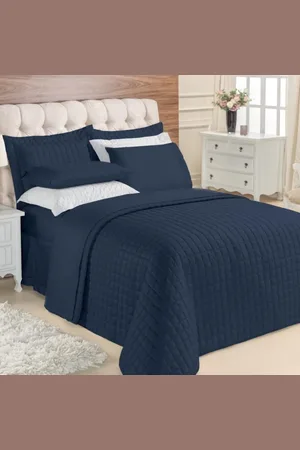 Casa Modelo Enxovais Cobre Leito King Top Line 180 Fios + Jogo de Lençol 7 Peças Marinho