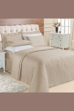 Casa Modelo Enxovais Cobre Leito Queen Top Line 180 Fios + Jogo de Lençol 7 Peças Caqui