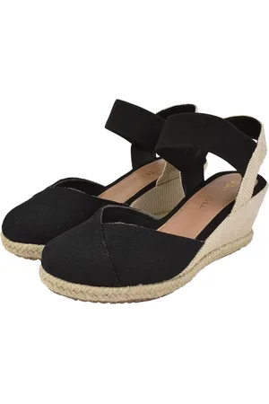 monté Sandália Anabela Feminina Plataforma CM Calçados Macia Juta Corda Natural Tecido Textura Elástico Preto
