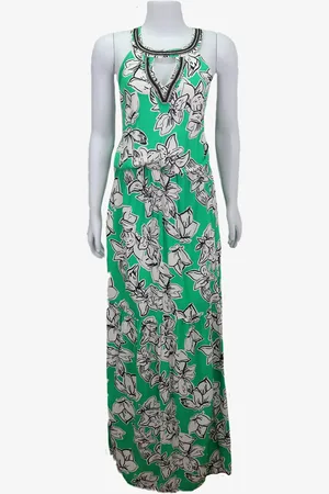 EMIGÊ Vestido Siberian Longo Floral Verde Produto Gentilmente Usado