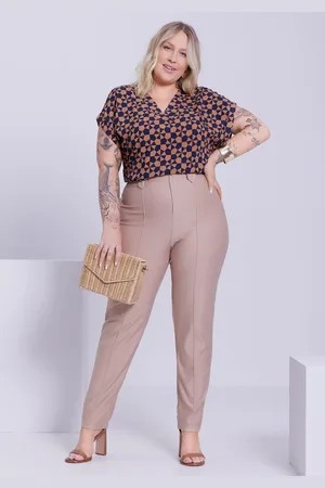 Lunender Calça Slim Plus Size em Malha Crepe Alfaiataria