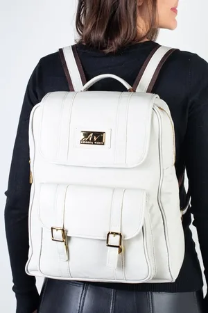 Andrea Vinci Mochila de couro liso Trip - Marfim