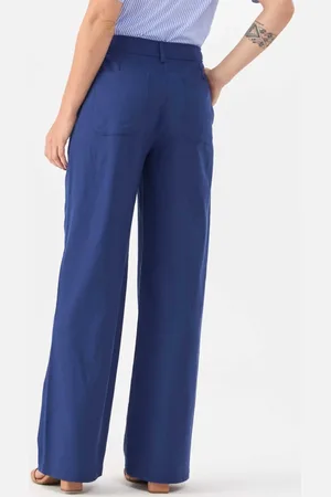 PKS Calça Alfaiataria Wide Leg Linho Marinho