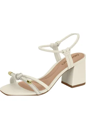 Santa Rosa Sandália Feminina Salto Bloco Grosso Off White Brilho Detalhe Laço