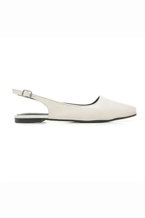 Florim Brasil Oficial Sapatilha Slingback Feminina Rasteira Bico Quadrado Confort Off White