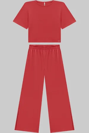 Lunender Conjunto Plus Size em Malha Crepe com Pantalona