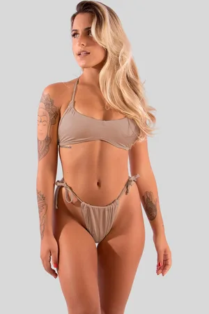 Diluxo Biquini Top Frente Única Calcinha Amarração Nude