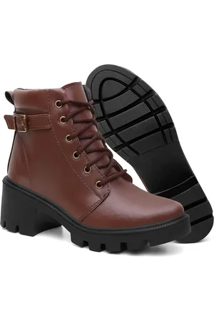 MIGLIORINI CALÇADOS Bota Coturno Feminino Salto Médio Ankle Boot Fivela Lareral