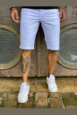 Alleppo Jeans Bermuda Branca Lisa Sarja Masculina Genebra