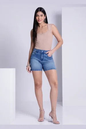 Lunender Shorts Boyfriend com Cintura Média Estonado