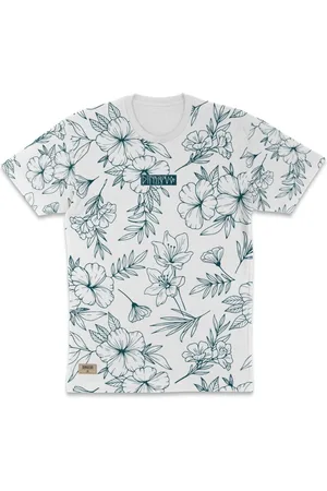 Di Nuevo Camiseta Masculina Floral Ramos Branco e Azul Premium