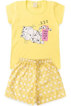 Molekada Pijama Verão Menina Blusa e Shorts Gatinho Sonolento