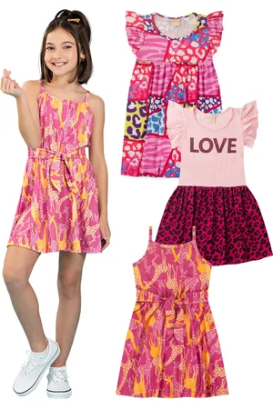 Molekada Infantil - Kit 3 vestidos verão menina formas e cores
