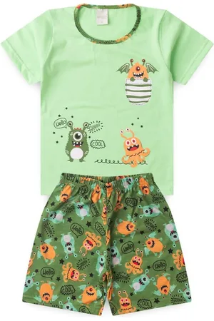 Molekada Pijama Verão Menino Cana Camiseta e Bermuda Monstrinhos