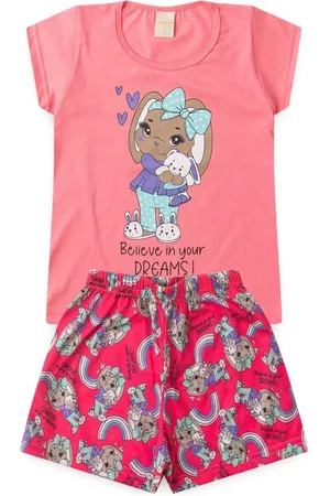 Molekada Pijama Verão Menina Blusa e Shorts Coelinha Sonhos