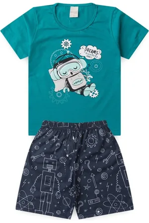Molekada Pijama Verão Menino Camiseta e Bermuda Robô Sonolento