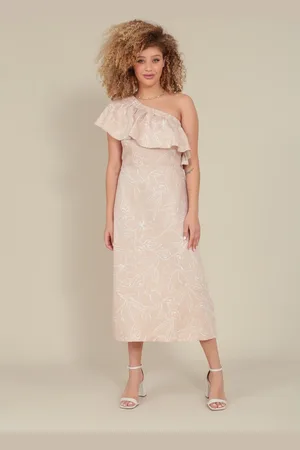 Pop Me Vestido Ombro Só com Babado em Estampa Floral Jasmim