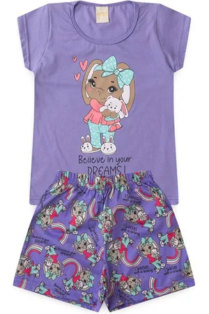 Molekada Pijama Verão Menina Tulipa Blusa e Shorts Coelinha Sonhos