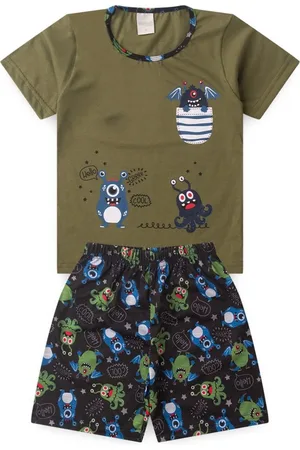 Molekada Pijama Verão Menino Camiseta e Bermuda Monstrinhos