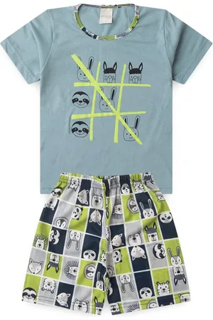 Molekada Pijama Verão Menino Camiseta e Bermuda Jogo dos Bichos