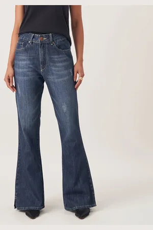 Bloom Calça Jeans Flare Fenda Lateral Azul Escuro
