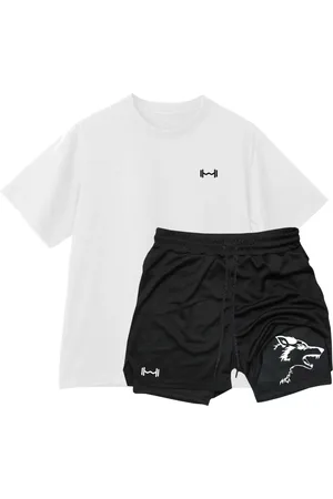 Relaxado Conjunto Camiseta Oversized e Short Térmico Peso Lobo Masculino