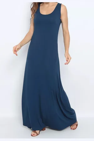 Maria Paes Vestido Longo de Bolso Marinho