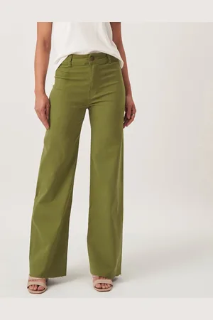 Bloom Calça Jeans Confort Color Wide Leg Sem Costuras Laterais Oliva