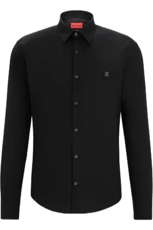 HUGO BOSS Camisa De Corte Slim Em Algodão Com Logo Empilhado
