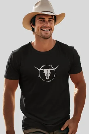 Cold Camiseta Masculina Country Rodeio Pião Touro PRETO-TOURO-ARAME