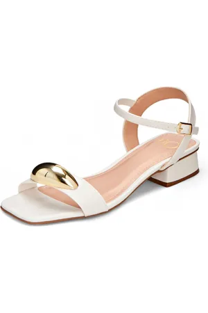 Santa Rosa Sandália Feminina Salto Bloco Grosso Baixinha Aplique Metal Dourado Off White