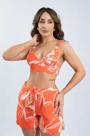Lemier Jeans Top Floral Com Alça e Elástico Feminino Lemier Collection