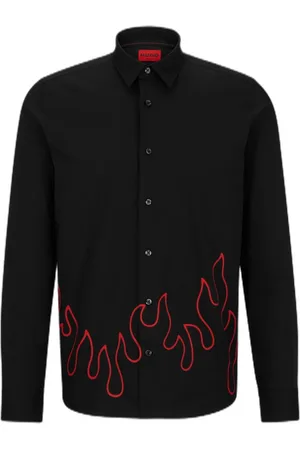 HUGO BOSS Camisa Folgada Com Gola E Ilustração De Chama