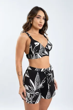 Lemier Jeans Top Floral Com Alça e Elástico Feminino Lemier Collection