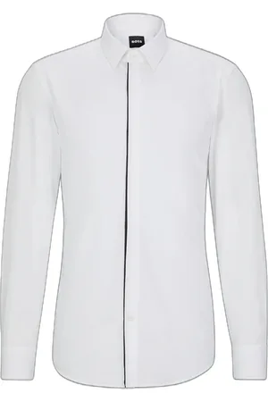 HUGO BOSS Camisa Social De Corte Ajustado Em Algodão Elástico Com Estampa De Fácil Passar