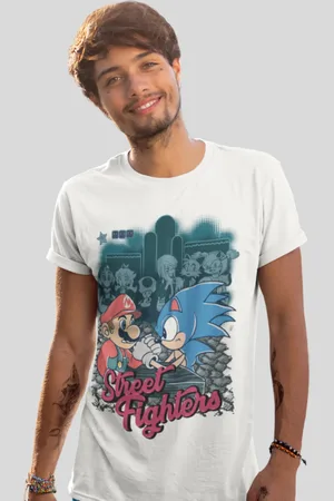ROMEU E JULIETA SHOES Camiseta Masculina Estampada Algodão Personagens Sonic Mário Bros