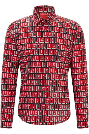 HUGO BOSS Camisa Slim Em Popeline De Algodão Com Estampa De Logo