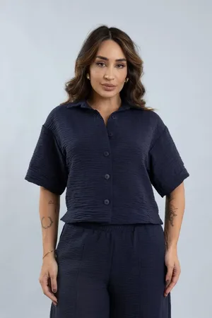 Lemier Jeans Camisa Feminina Manga Curta com Botões Lemier Collection