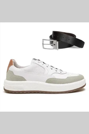 Democrata Tênis De Couro Masculino Denim Drake Pulse 600101 + Cinto Dupla Face