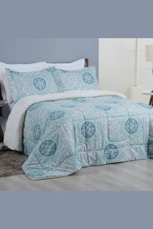 Casa Modelo Enxovais Edredom Queen Coberdrom Top Line Estampado Hipercal/Sherpa 3 Peças Lotus
