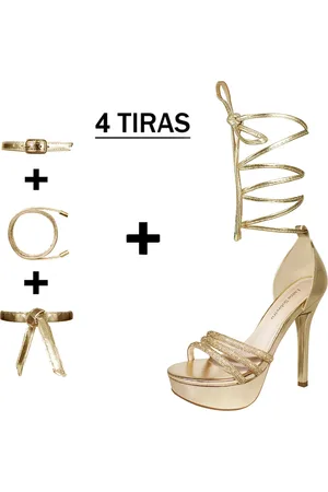 Luiza Sobreira Meia Pata Troca Tira Salto Alto Fino 14cm Strass Dourada Mod. 2235-2